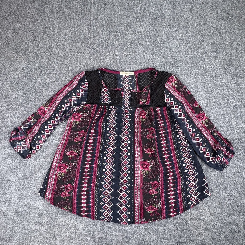 Rewind Boho Peasant Blouse Medium Red Floral Geometric Lace Festival Cottage
